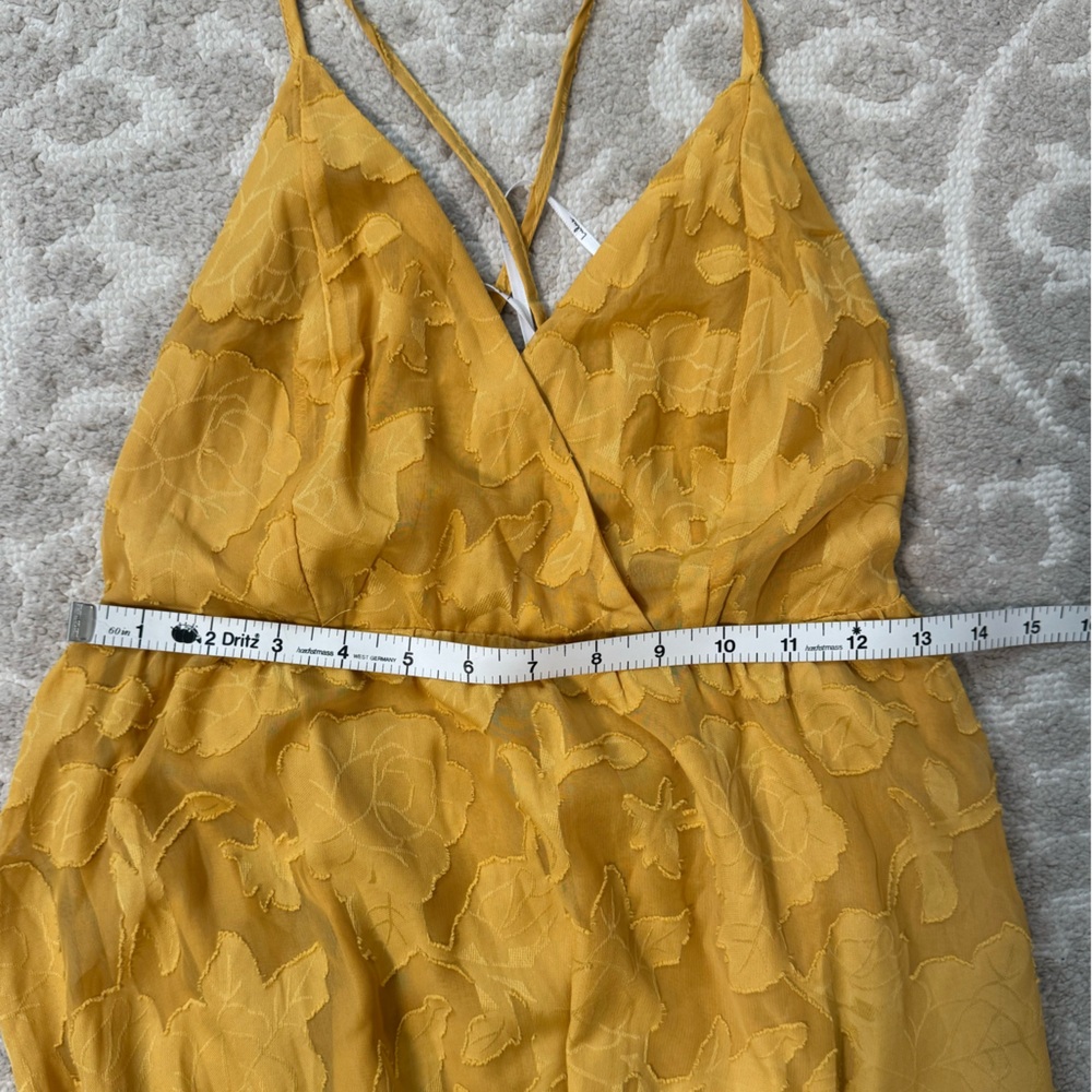Lulus Philosophy of‎ Beauty Mustard Yellow Burnout Floral Midi Dress Size XS - Picture 13 of 13
